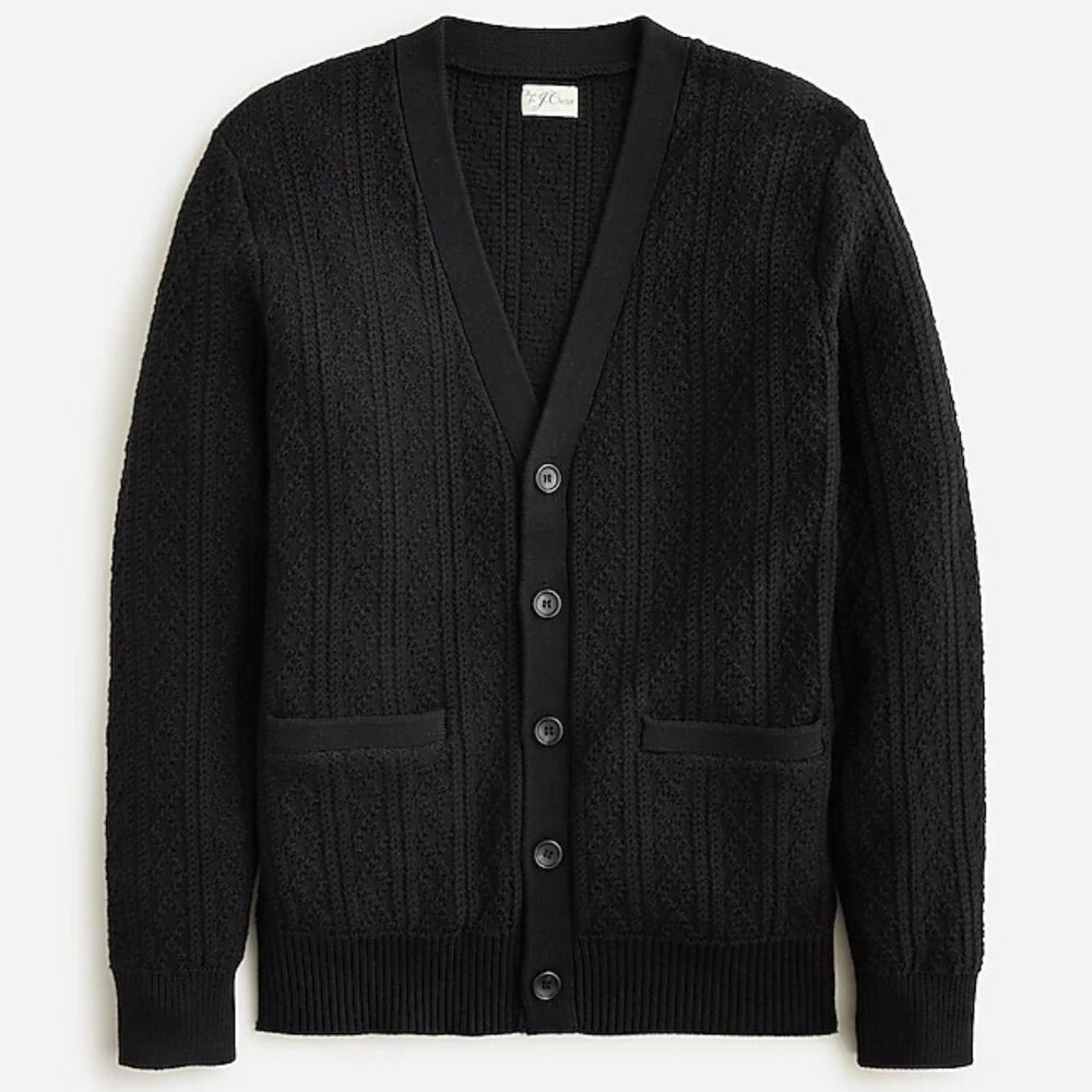 NWT J Crew Heritage Cotton Pointelle-Stitch Button Cardigan Black Sweater